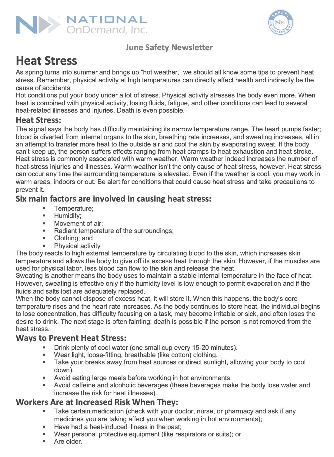 June Safety Newsletter